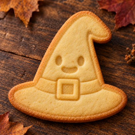 Finished baked Friendly Witch Hat cookie