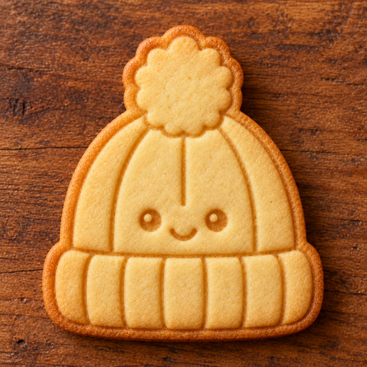 Finished baked Knitted Beanie cookie