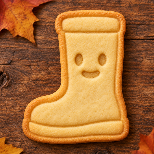 Finished baked Happy Rain Boot cookie