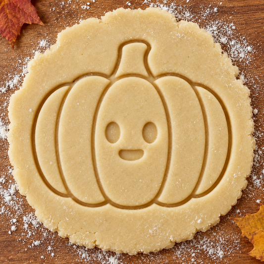Harvest Pumpkin imprint pressed into cookie dough