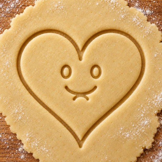 Friendly Heart imprint pressed into cookie dough