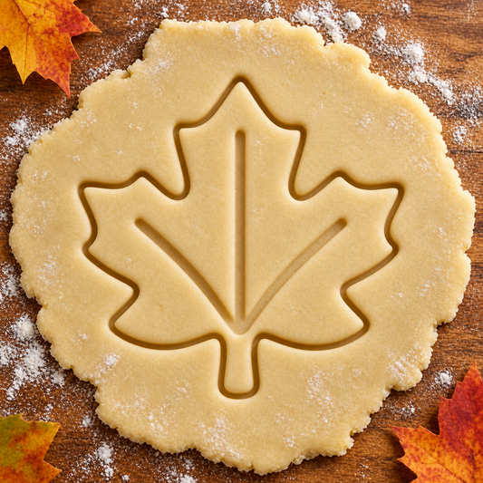 Maple Leaf imprint pressed into cookie dough