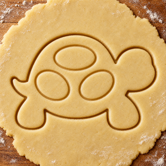 Happy Turtle imprint pressed into cookie dough