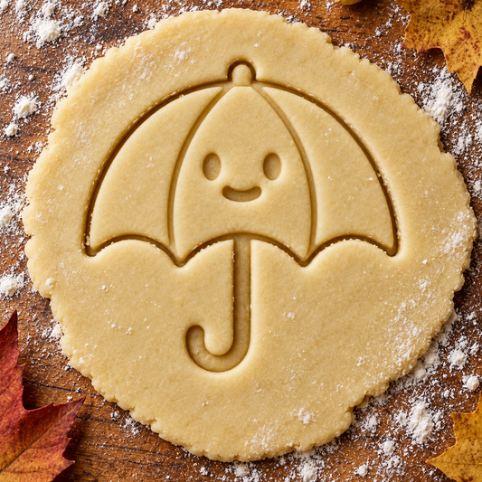 Autumn Umbrella imprint pressed into cookie dough