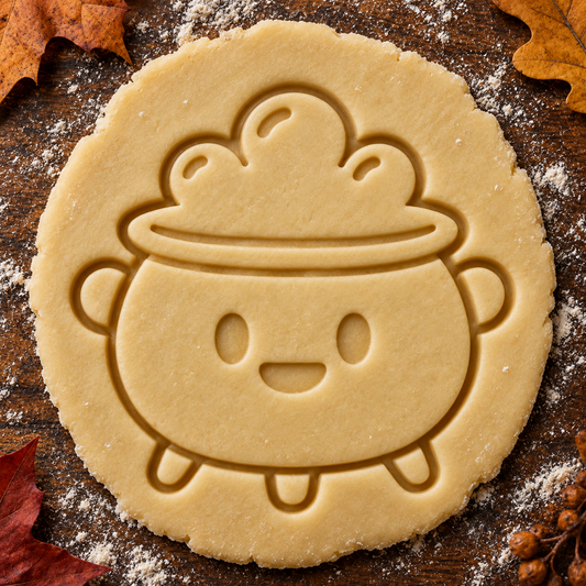 Bubbling Cauldron imprint pressed into cookie dough