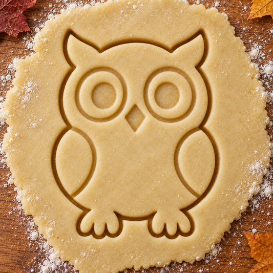 Autumn Owl imprint pressed into cookie dough