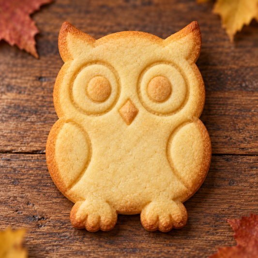 Finished baked Autumn Owl cookie