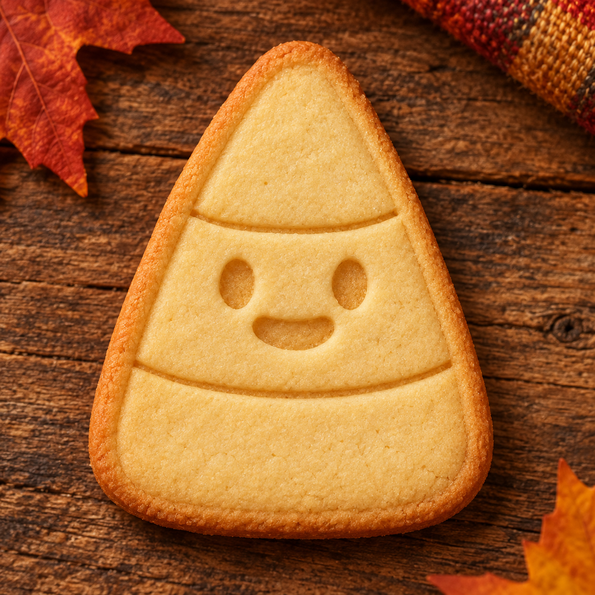 Finished baked Happy Candy Corn cookie