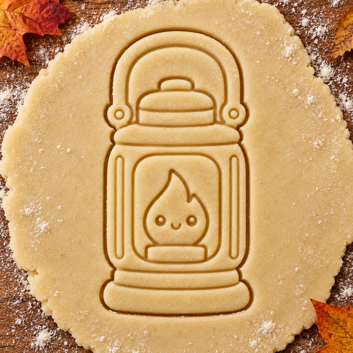 Autumn Lantern imprint pressed into cookie dough