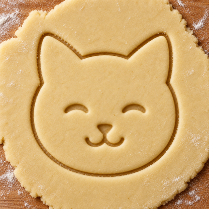 Friendly Cat imprint pressed into cookie dough