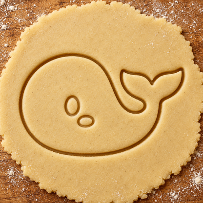 Smiling Whale imprint pressed into cookie dough