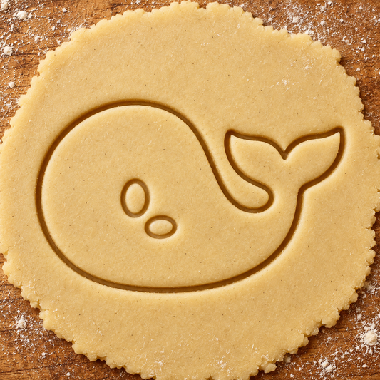 Smiling Whale imprint pressed into cookie dough