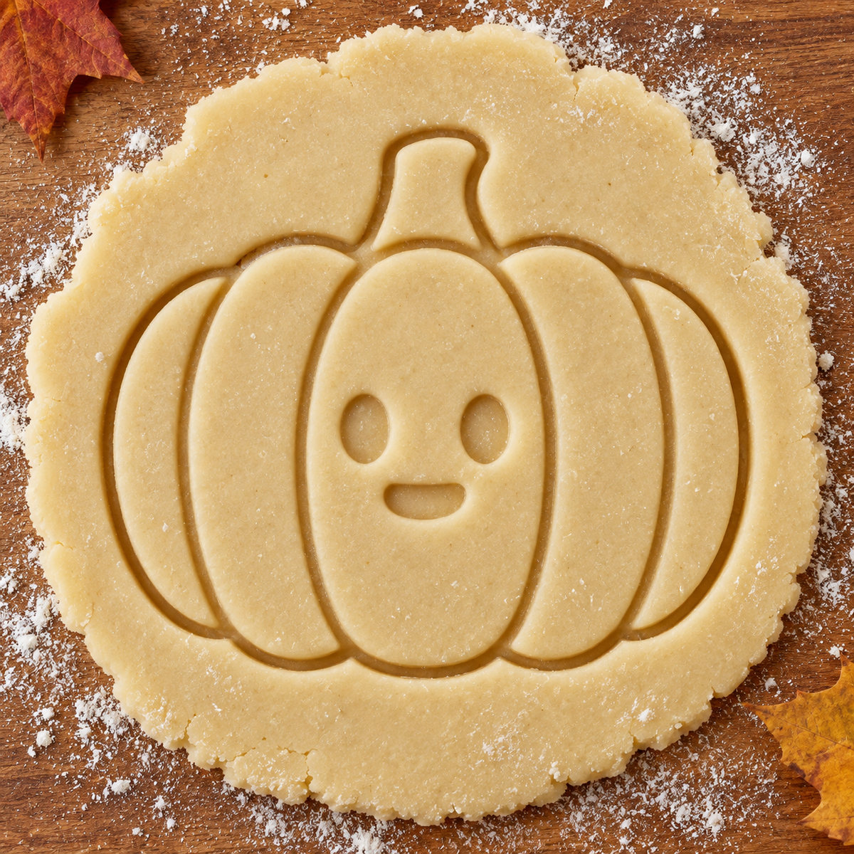 Harvest Pumpkin imprint pressed into cookie dough