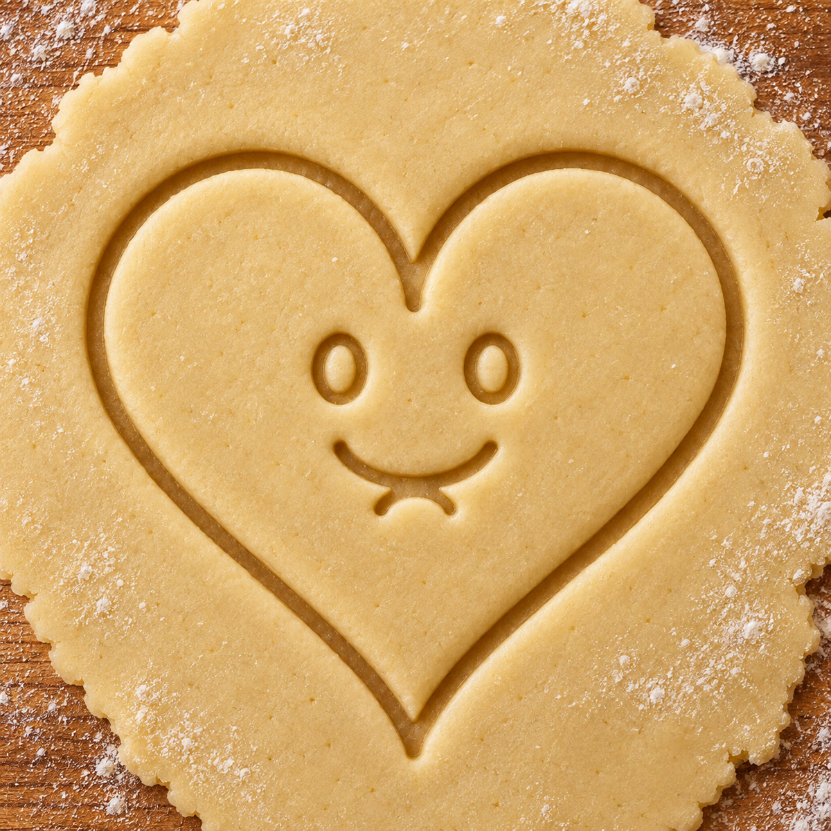 Friendly Heart imprint pressed into cookie dough