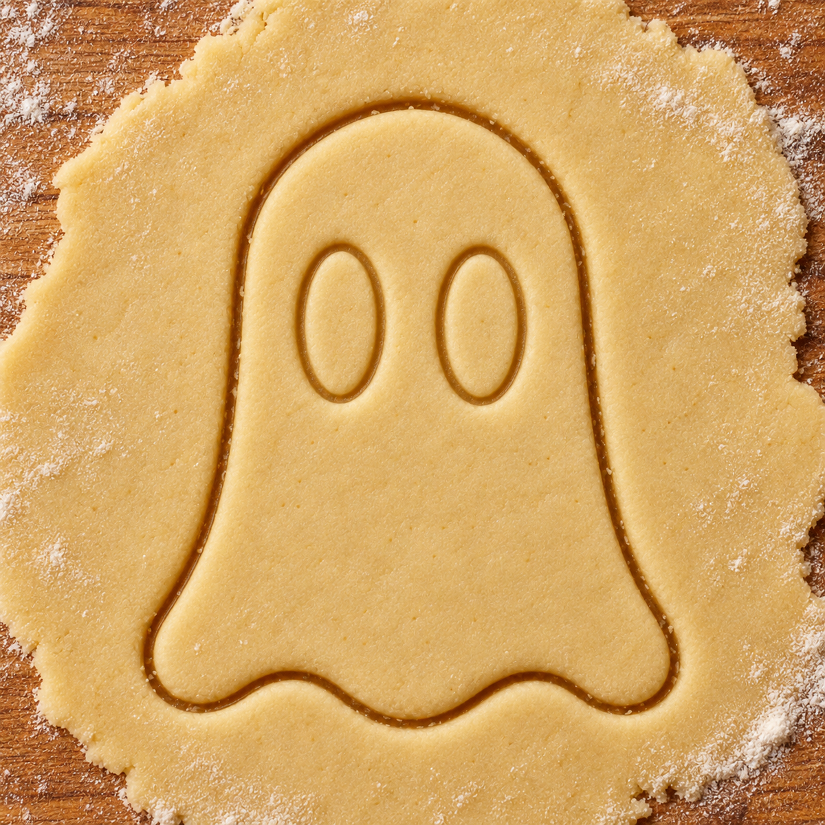 Friendly Ghost imprint pressed into cookie dough
