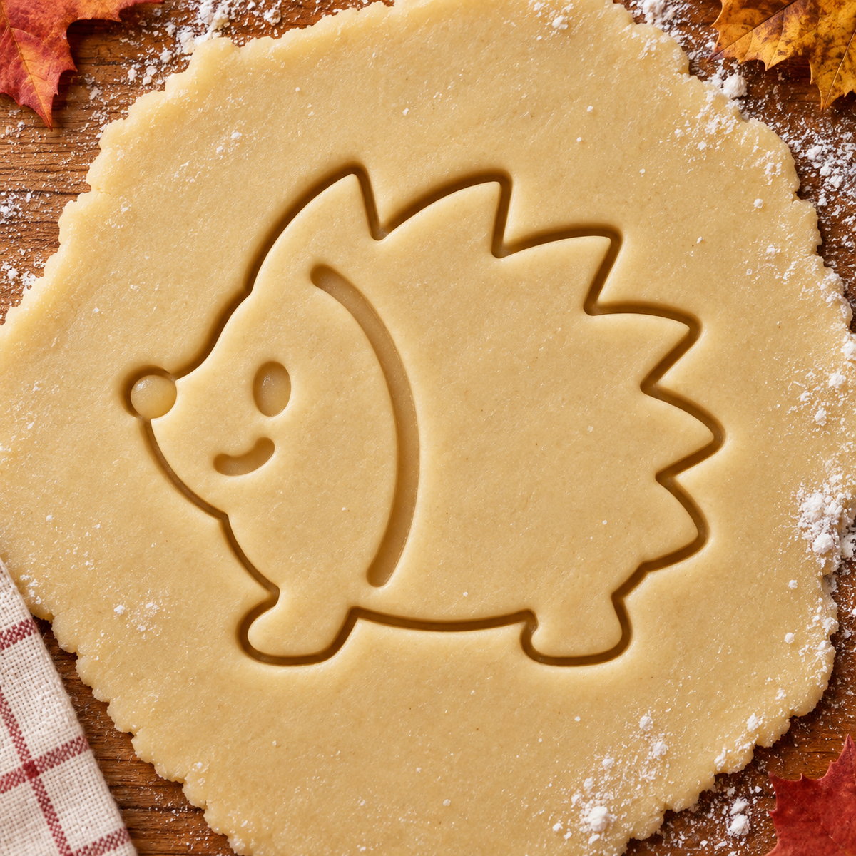 Autumn Hedgehog imprint pressed into cookie dough