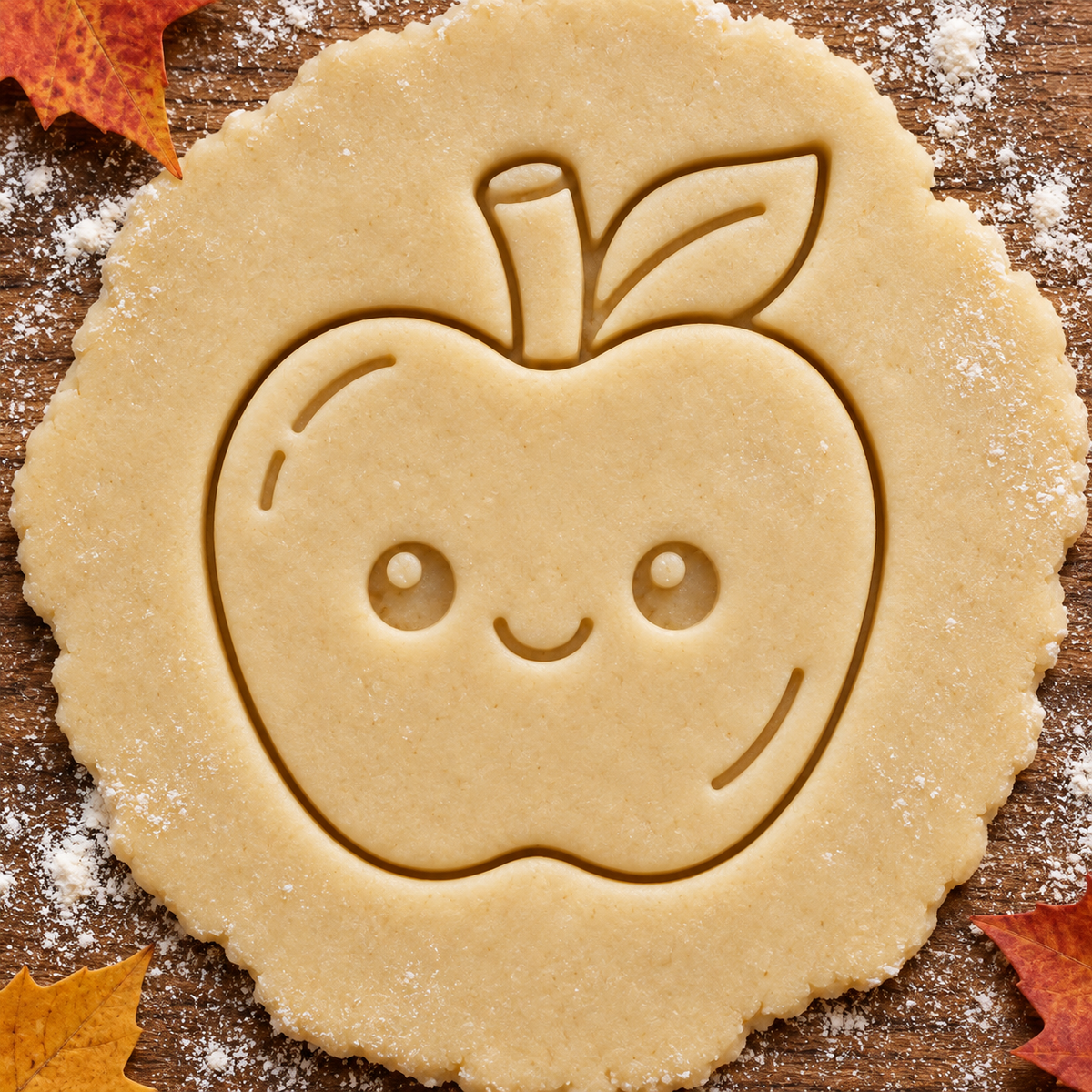 Autumn Apple imprint pressed into cookie dough