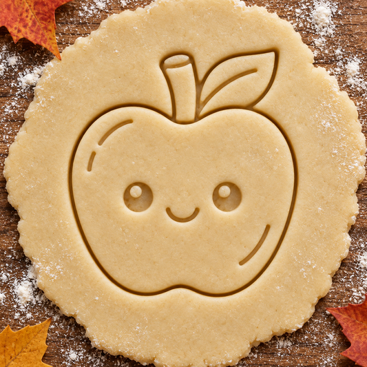 Autumn Apple imprint pressed into cookie dough
