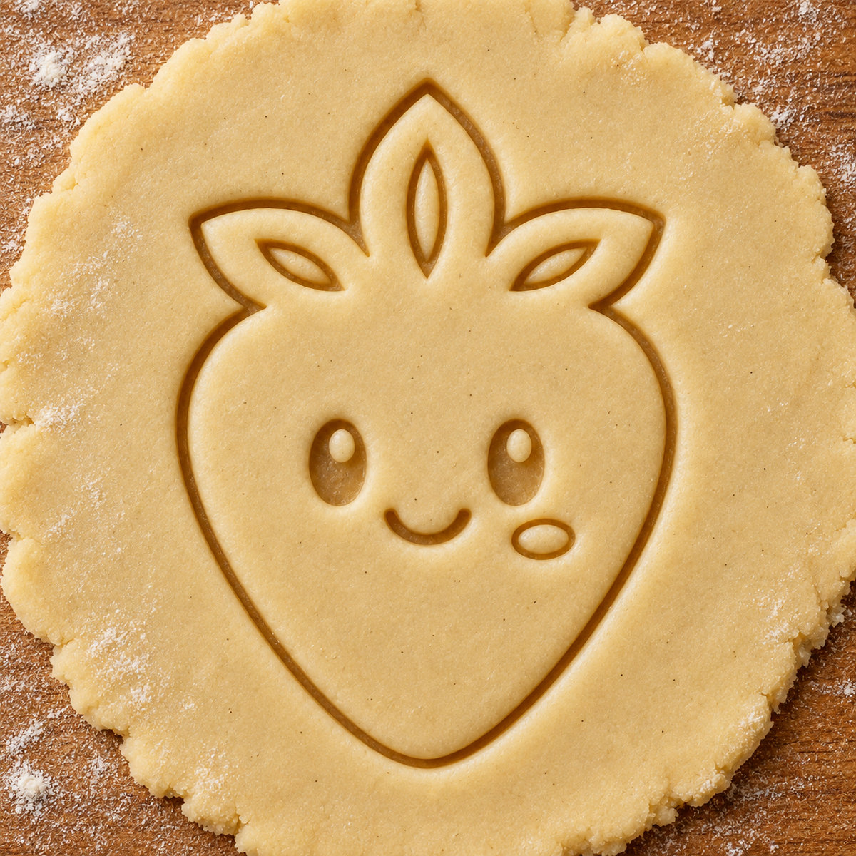 Cute Strawberry imprint pressed into cookie dough