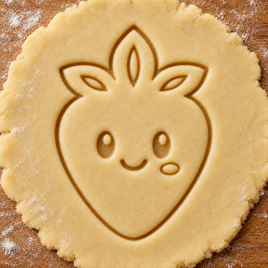 Cute Strawberry imprint pressed into cookie dough