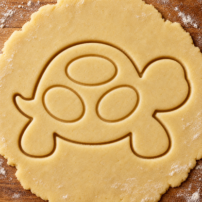 Happy Turtle imprint pressed into cookie dough