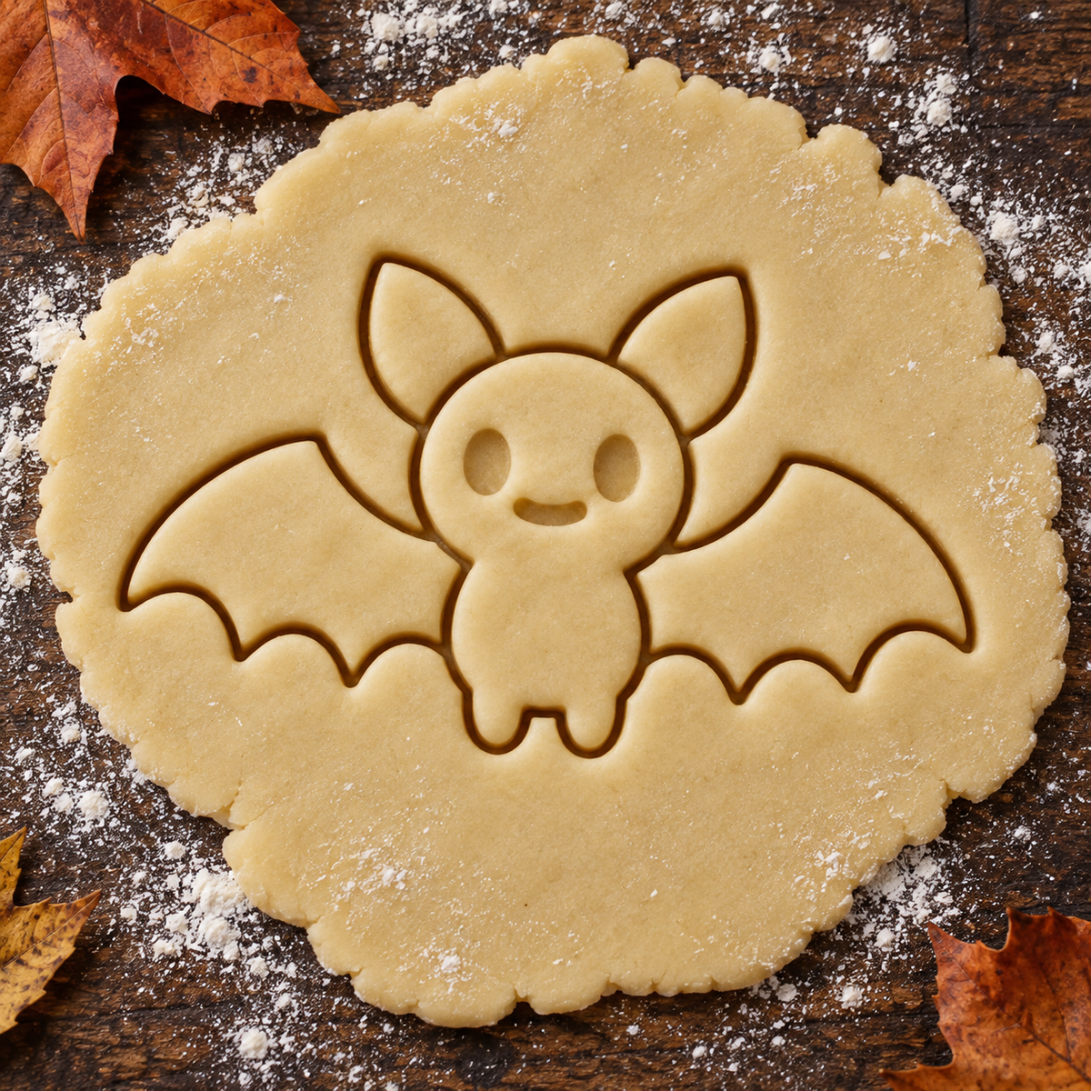 Halloween Bat imprint pressed into cookie dough