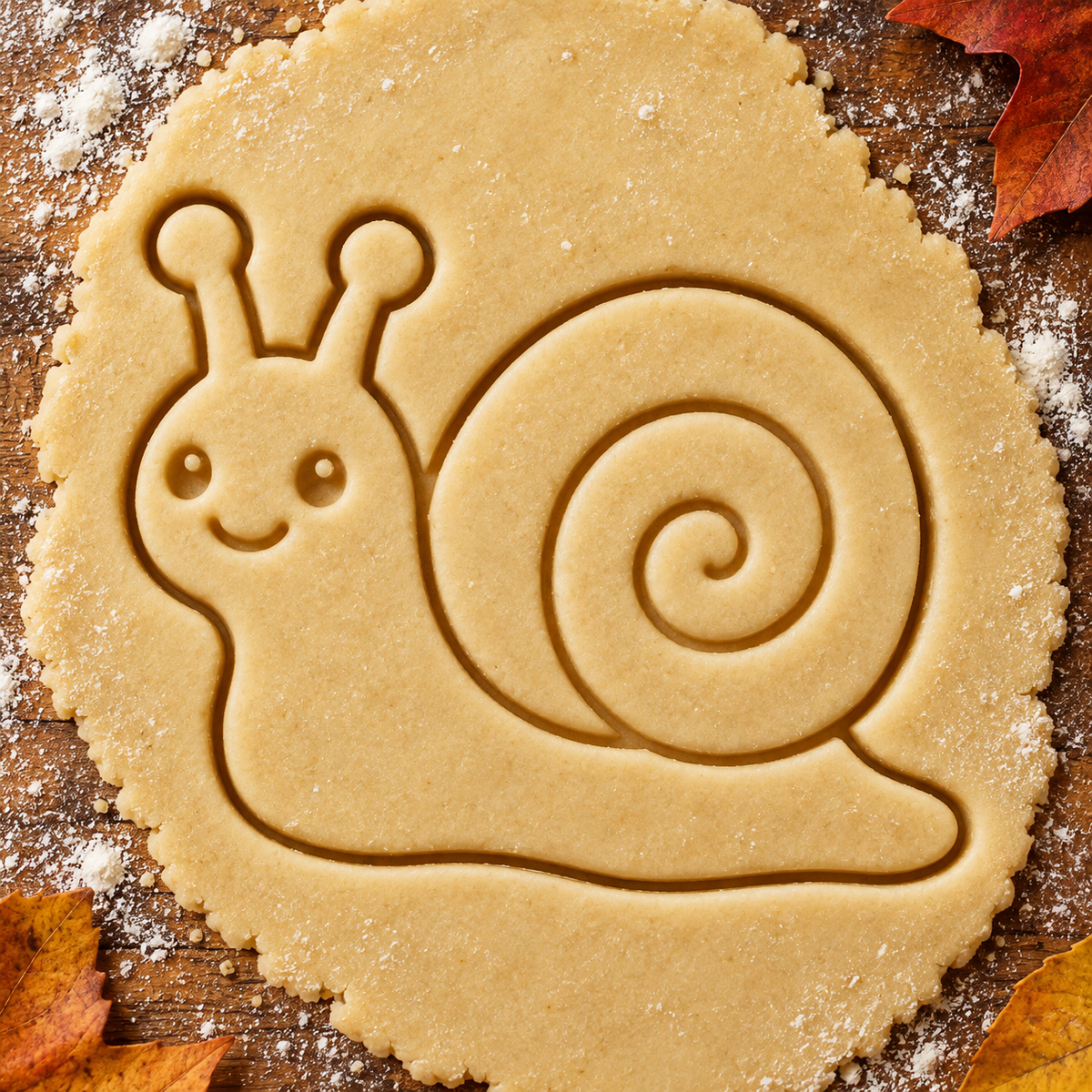 Garden Snail imprint pressed into cookie dough