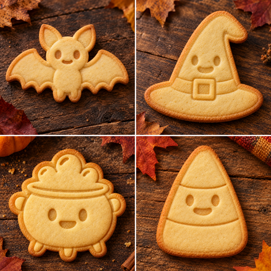 Friendly Halloween set: four finished baked cookies