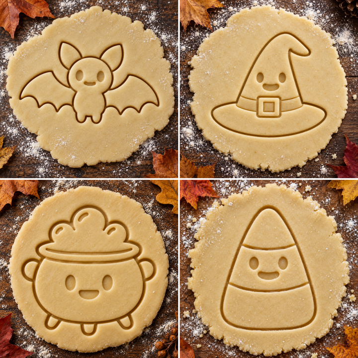 Friendly Halloween set: four imprints in cookie dough