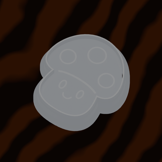 Technical render of the white 60 mm Friendly Mushroom cutter and imprint stamp