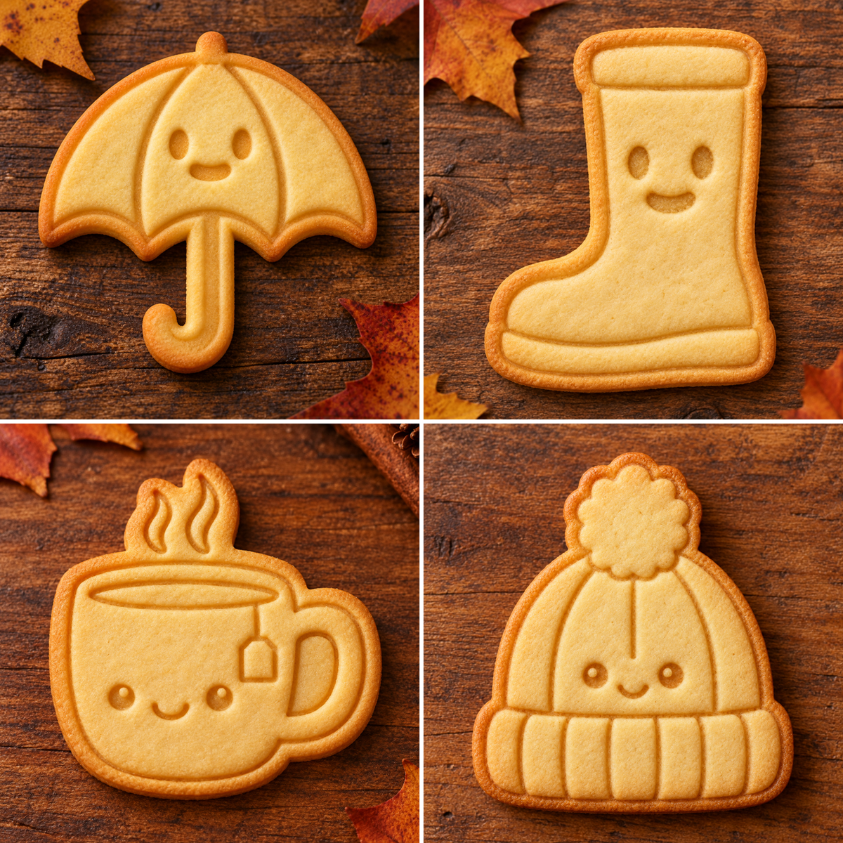 Rainy Day & Cozy set: four finished baked cookies