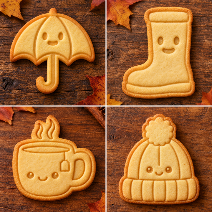Rainy Day & Cozy set: four finished baked cookies